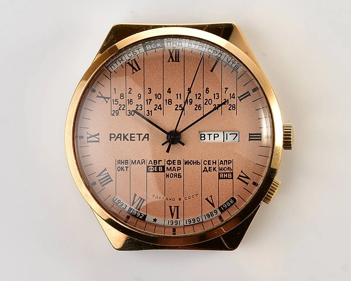 TIME CAPSULE: Vintage Soviet Raketa gold-plated perpetual calendar watch - New Old Stock (NOS)!