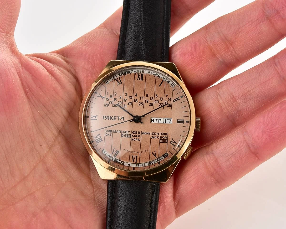 TIME CAPSULE: Vintage Soviet Raketa gold-plated perpetual calendar watch - New Old Stock (NOS)!
