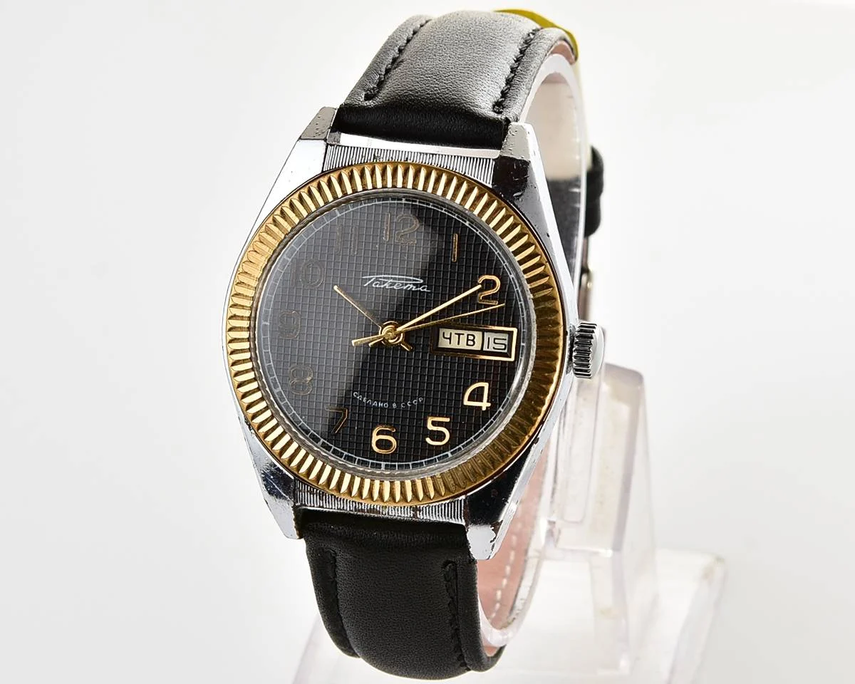Raketa vintage mechanical wrist watch with double calendar