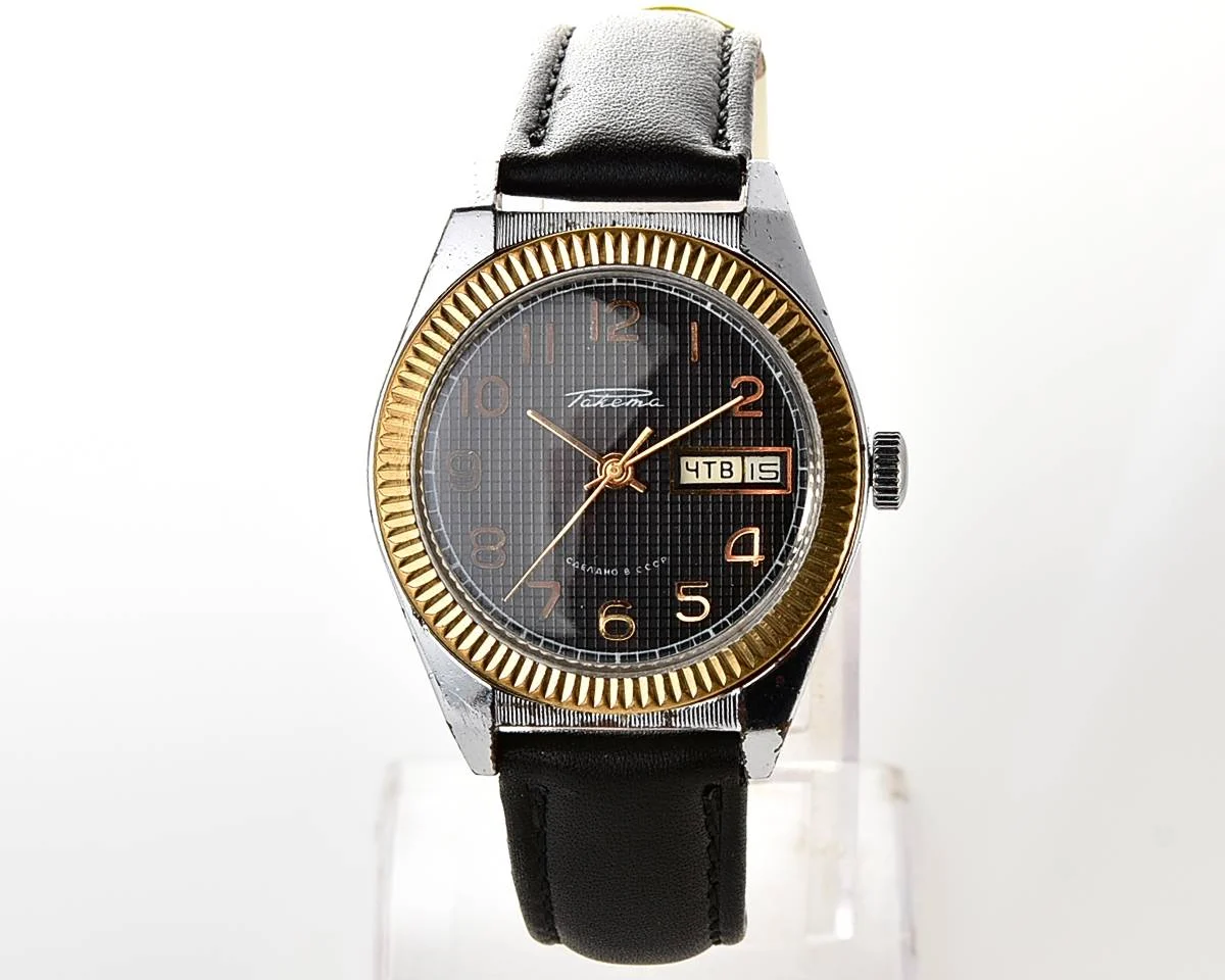 Raketa vintage mechanical wrist watch with double calendar