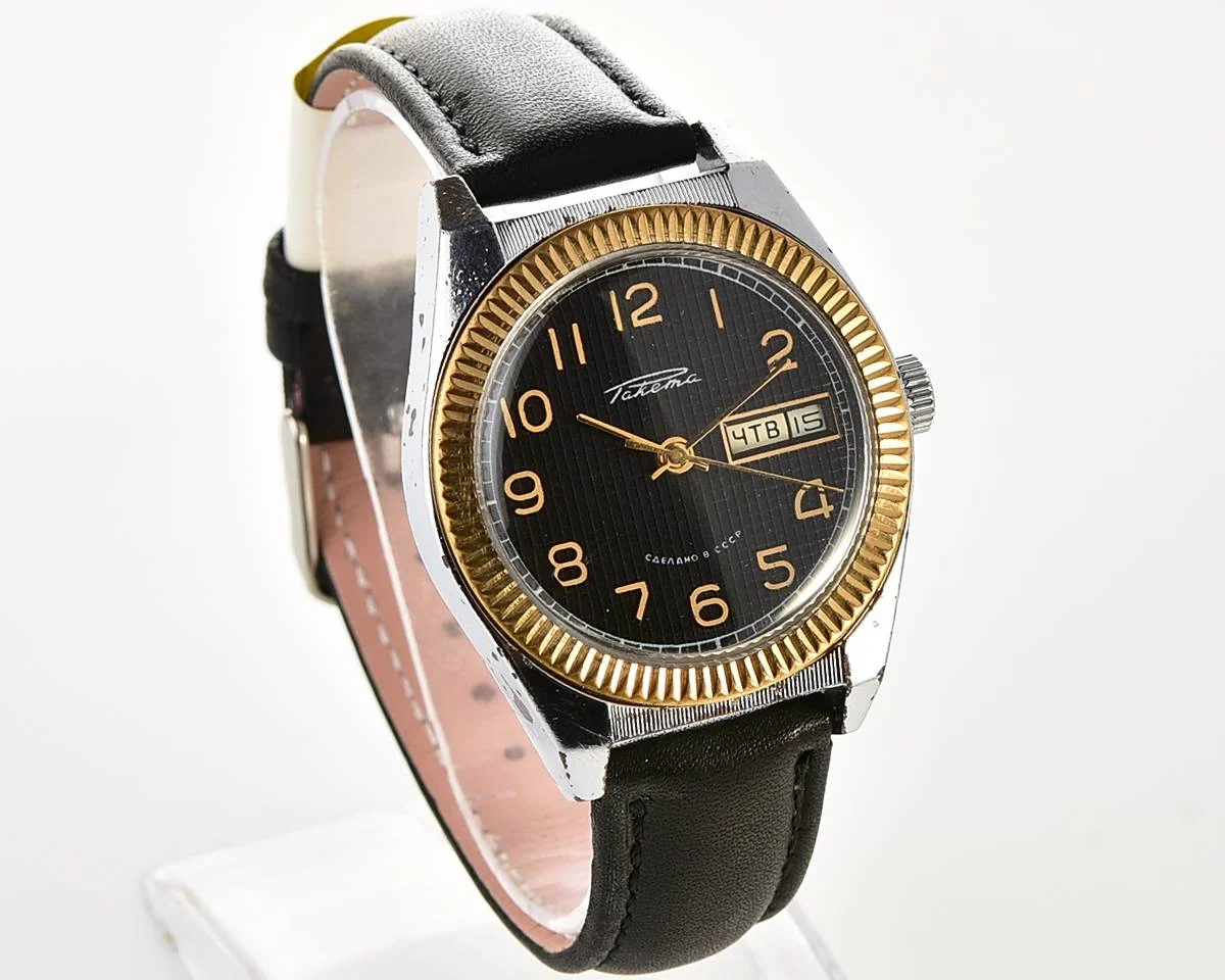 Raketa vintage mechanical wrist watch with double calendar