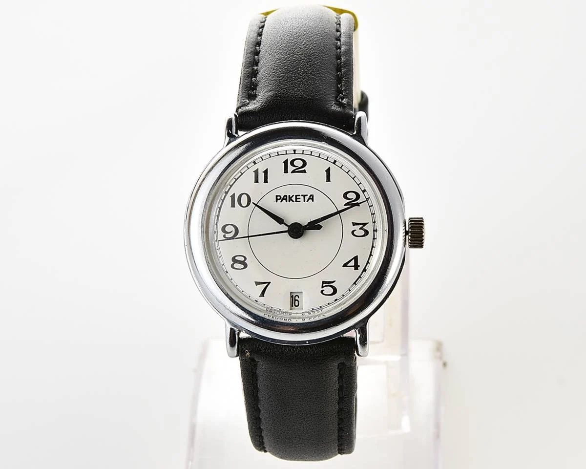 Soviet Raketa vintage mechanical watch with calendar on 6 o'clock