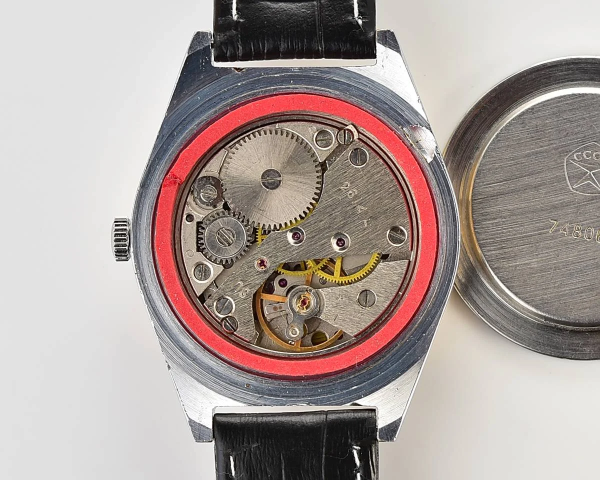 Large Soviet Raketa vintage mechanical watch with stylish minimalistic dial