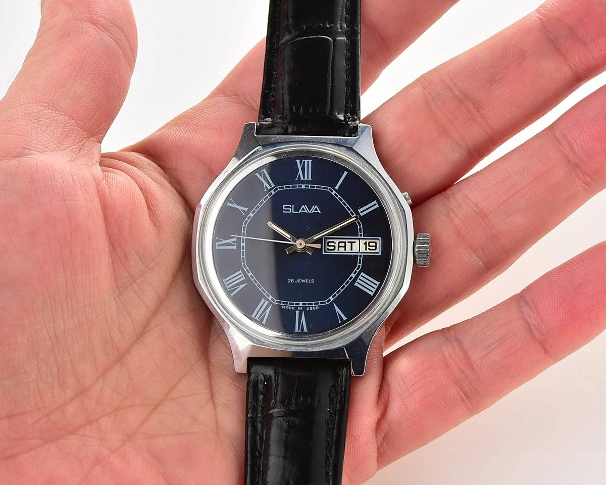 Large Soviet mechanical vintage watch Slava with box and passport!