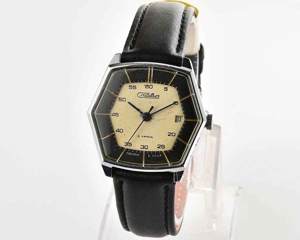Hexagonal Slava Soviet mechanical vintage watch