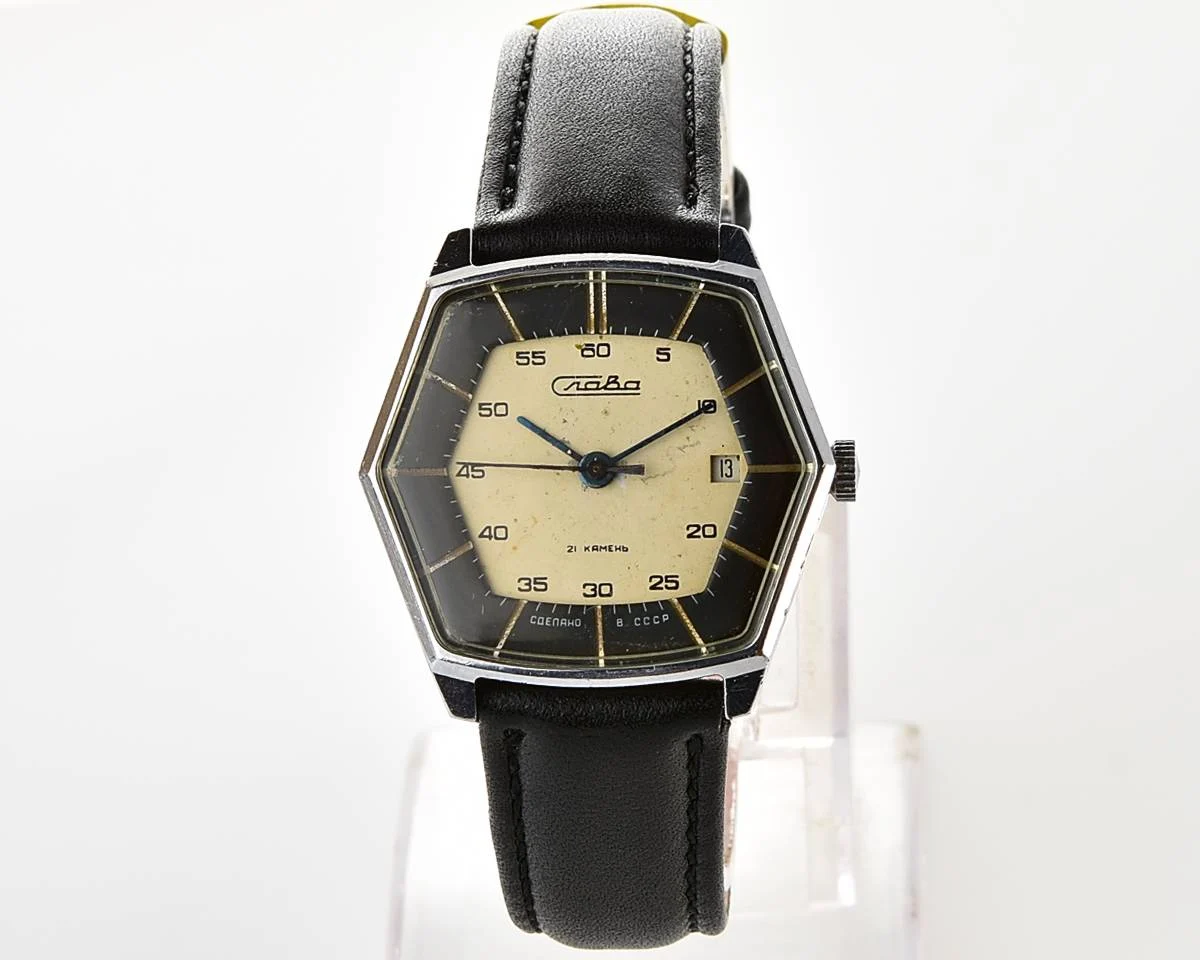 Hexagonal Slava Soviet mechanical vintage watch