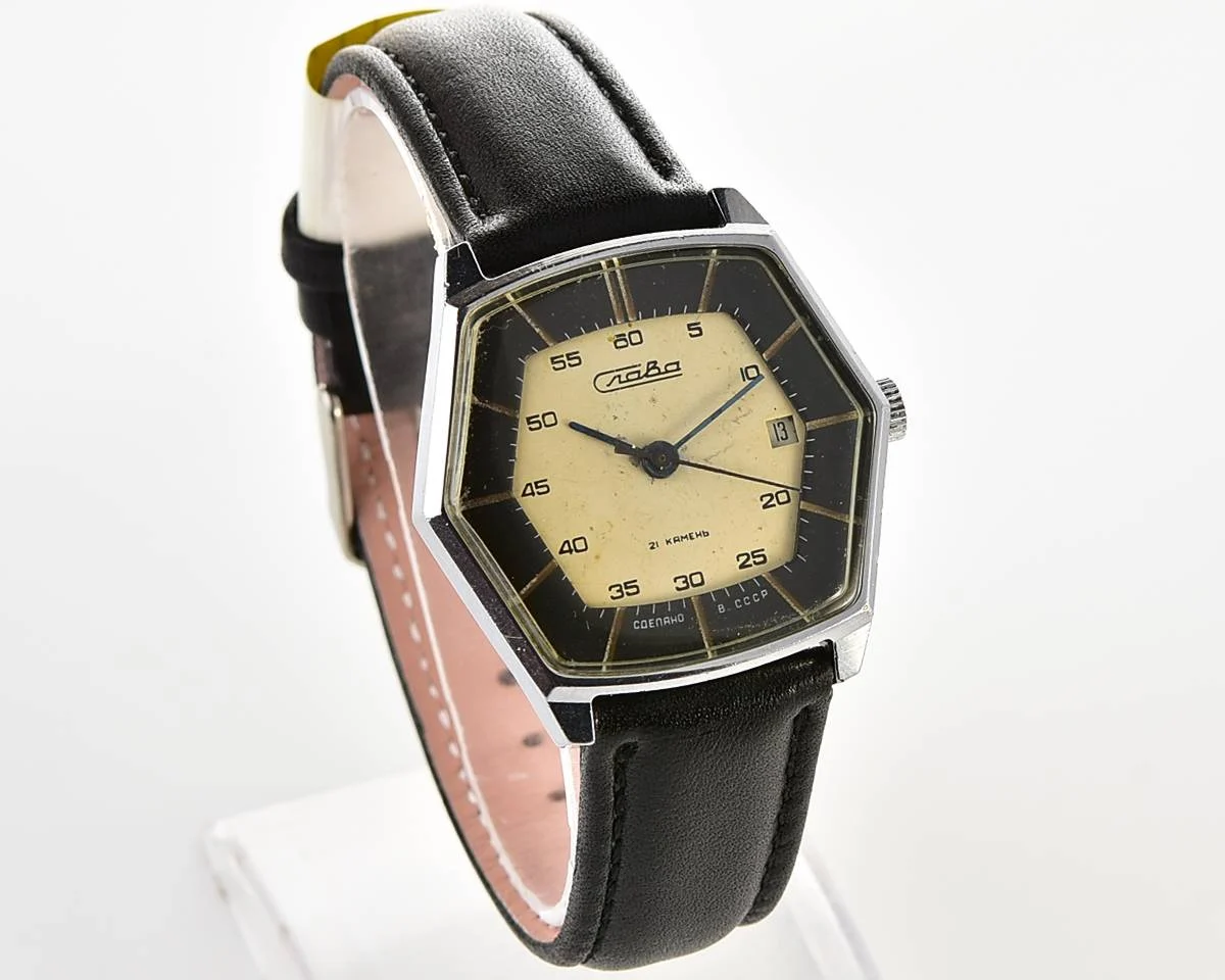 Hexagonal Slava Soviet mechanical vintage watch