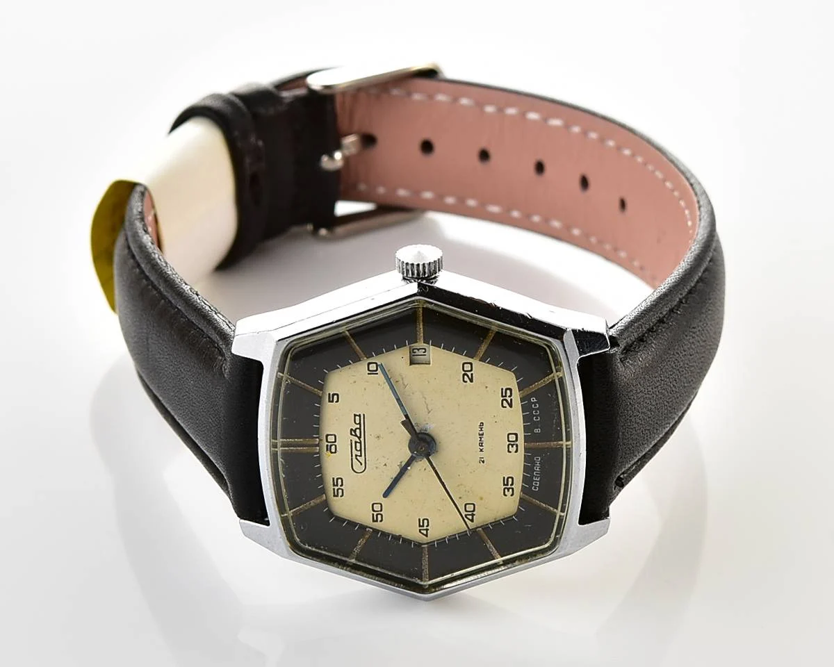 Hexagonal Slava Soviet mechanical vintage watch