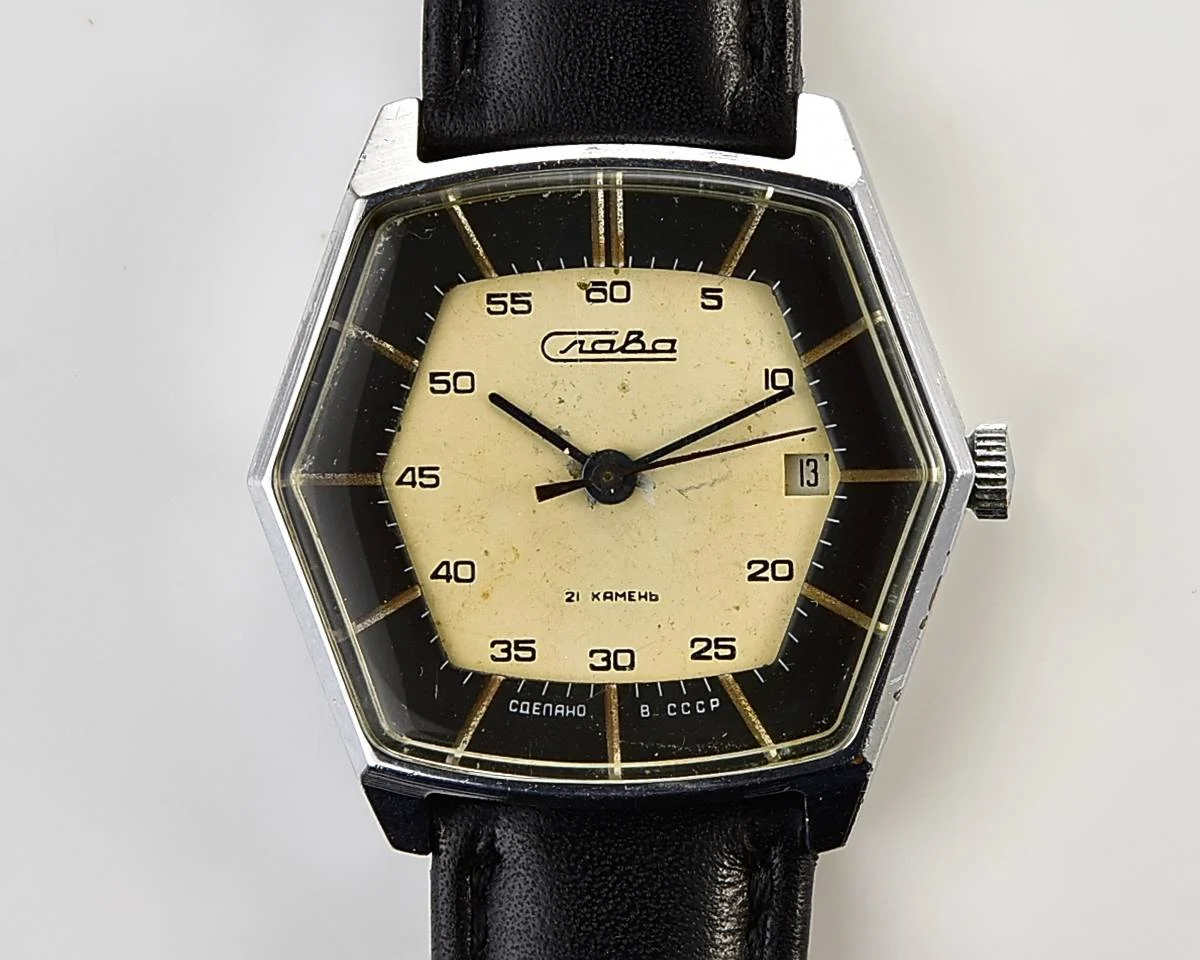 Hexagonal Slava Soviet mechanical vintage watch