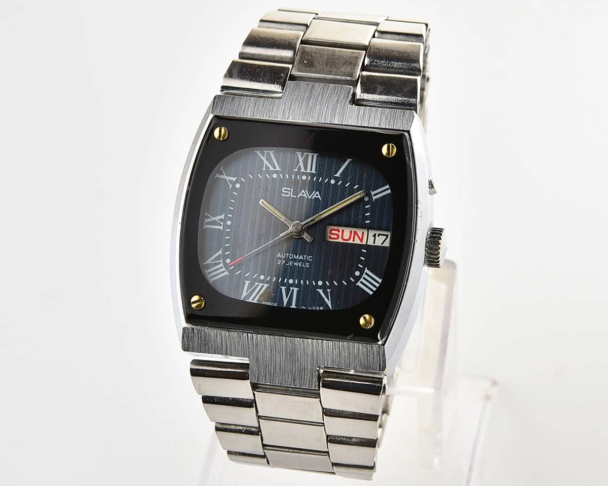 Slava Soviet mechanical vintage watch with automatic self winding movement
