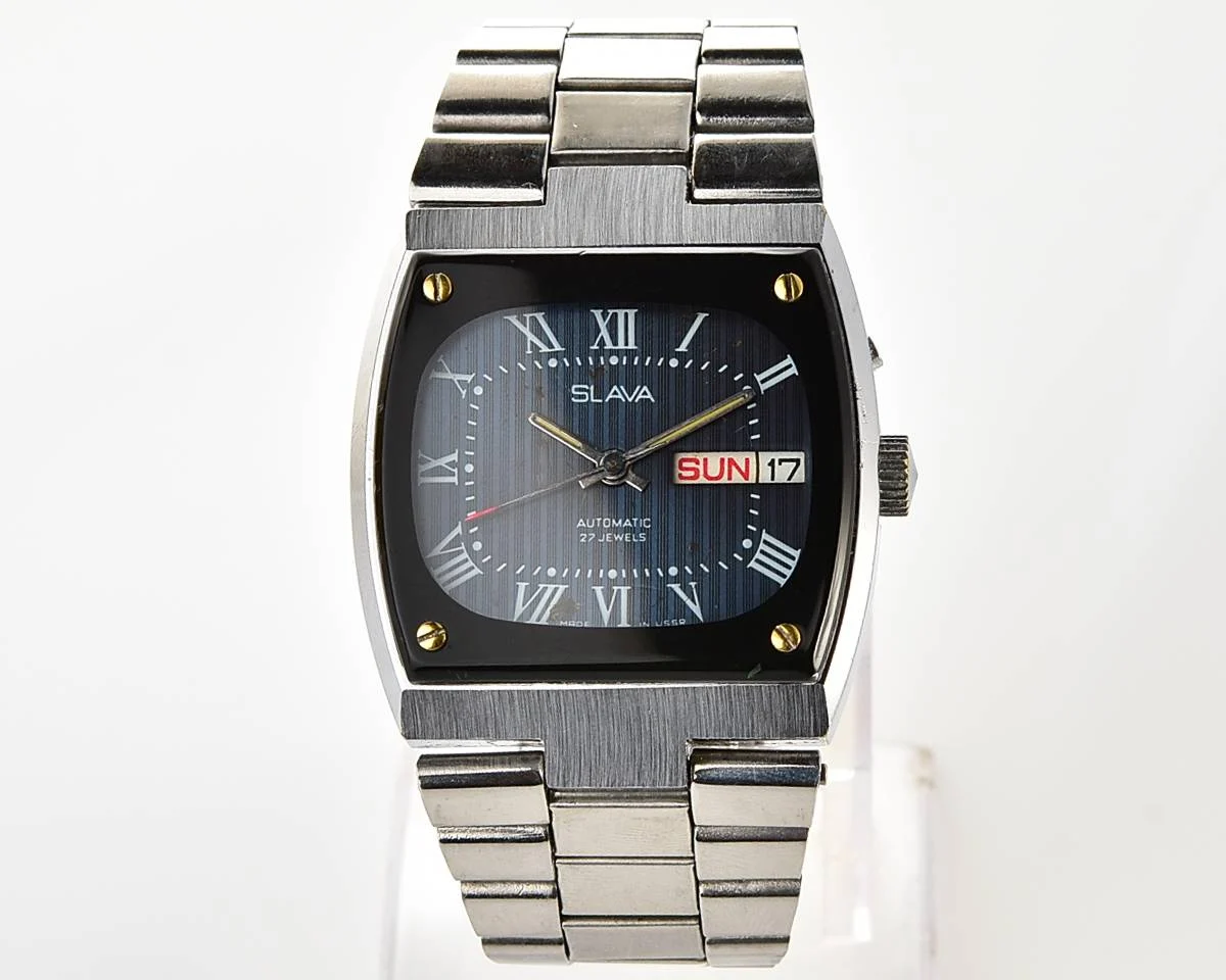 Slava Soviet mechanical vintage watch with automatic self winding movement