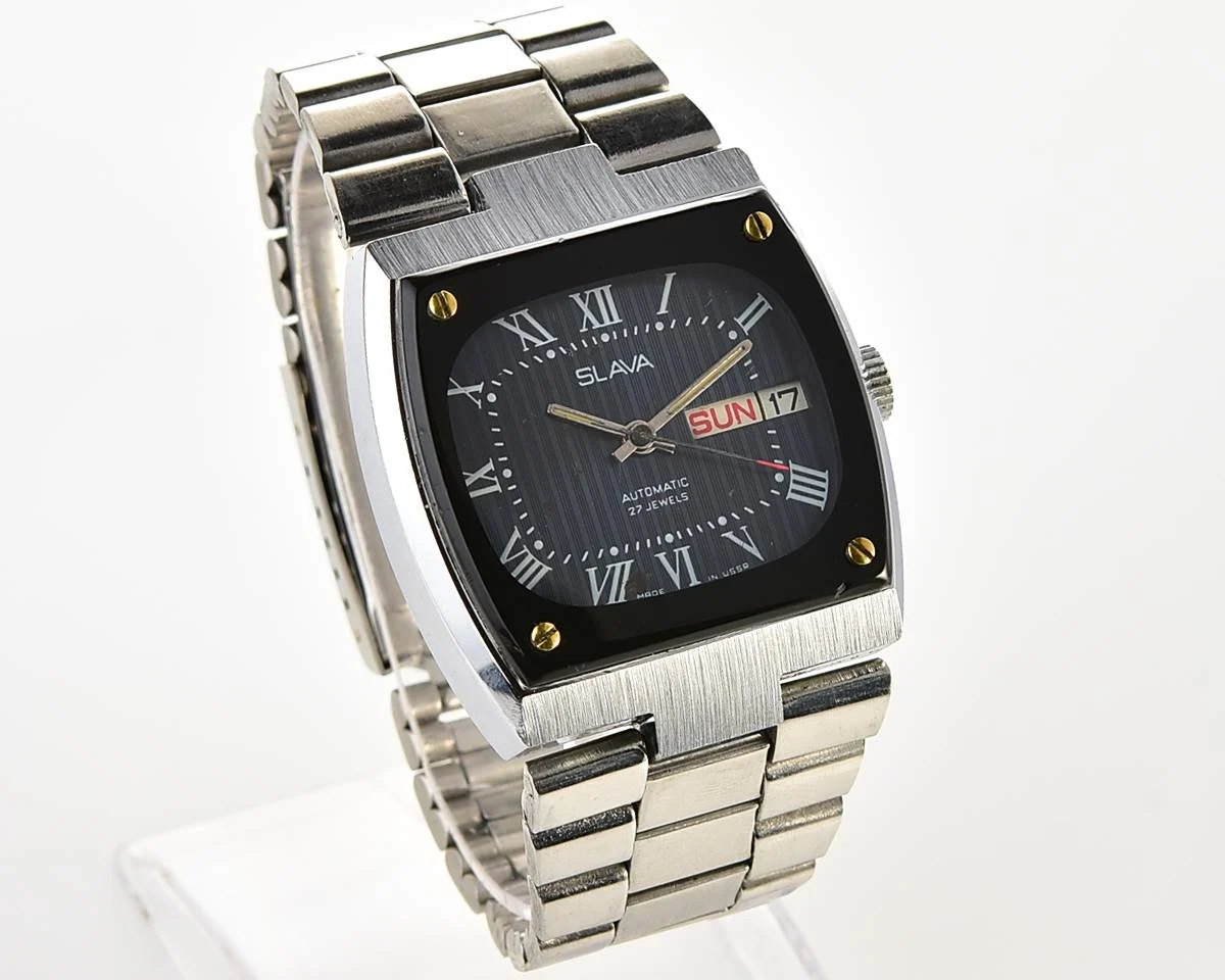 Slava Soviet mechanical vintage watch with automatic self winding movement