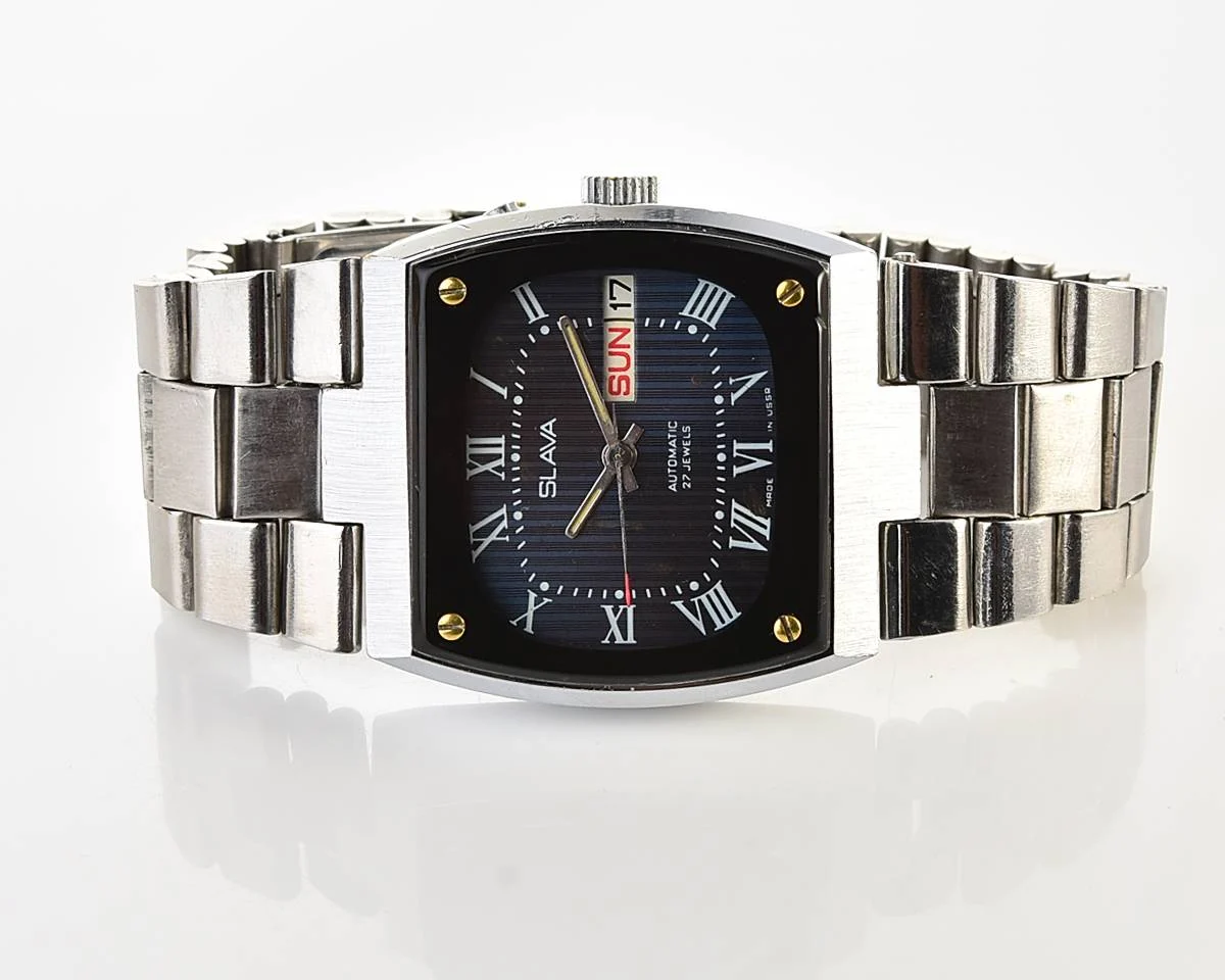 Slava Soviet mechanical vintage watch with automatic self winding movement