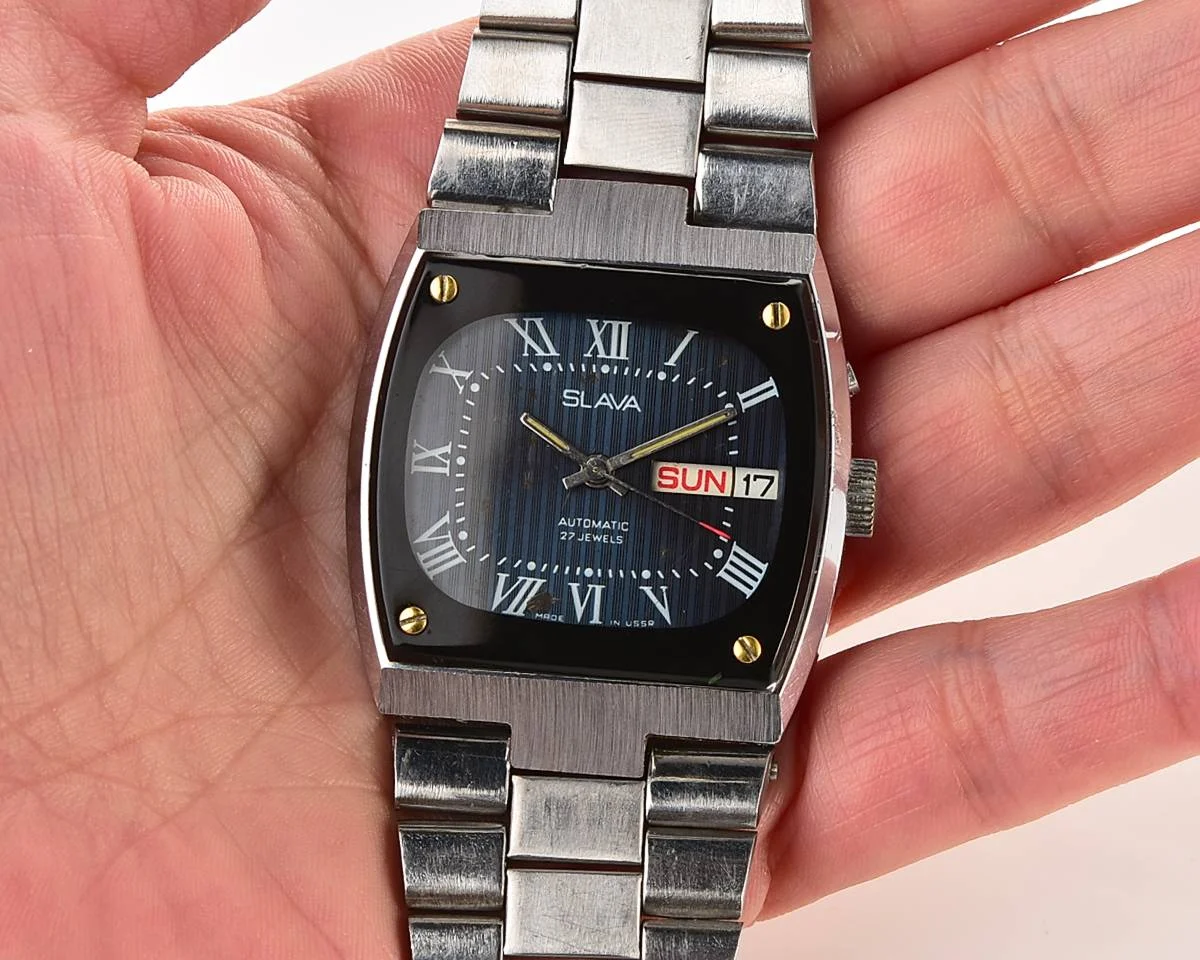Slava Soviet mechanical vintage watch with automatic self winding movement