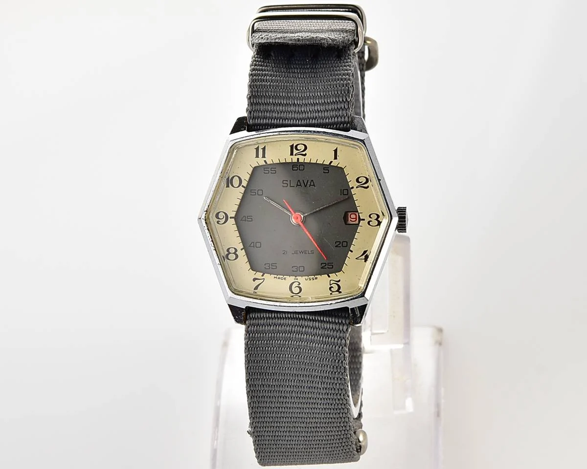 Excellent hexagonal Slava Soviet mechanical vintage watch