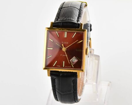 Gold-plated Slava soviet mechanical vintage watch with original crystal and crown