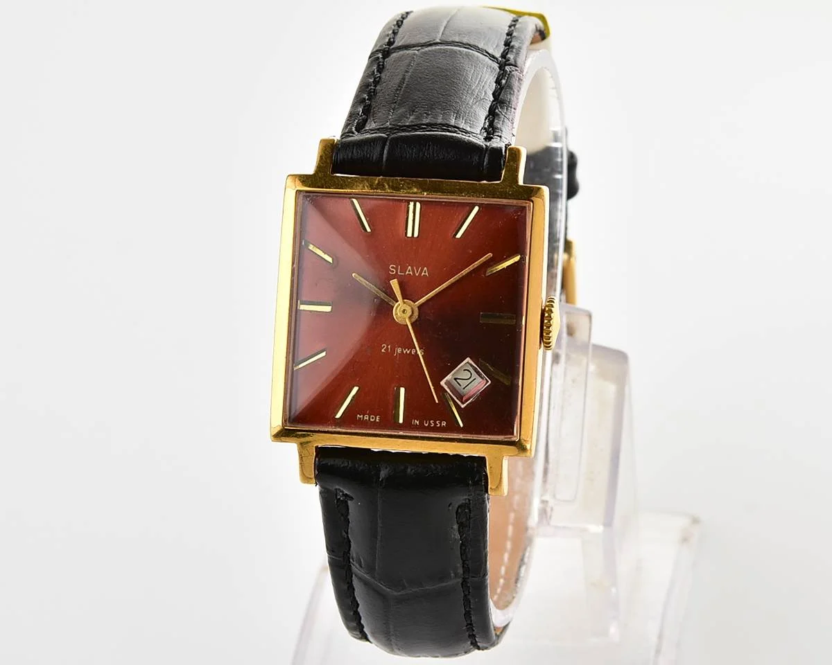 Gold-plated Slava Soviet mechanical vintage watch with original crystal and crown