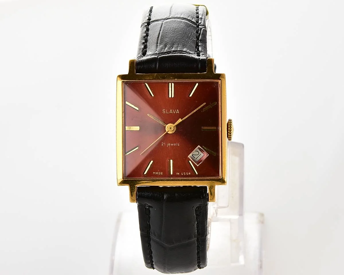 Gold-plated Slava Soviet mechanical vintage watch with original crystal and crown