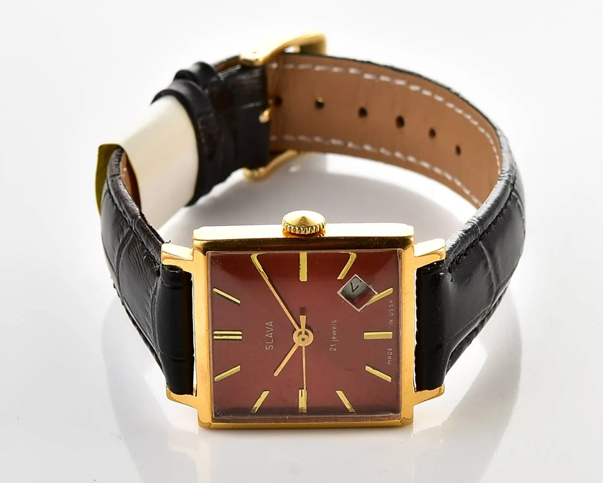 Gold-plated Slava Soviet mechanical vintage watch with original crystal and crown