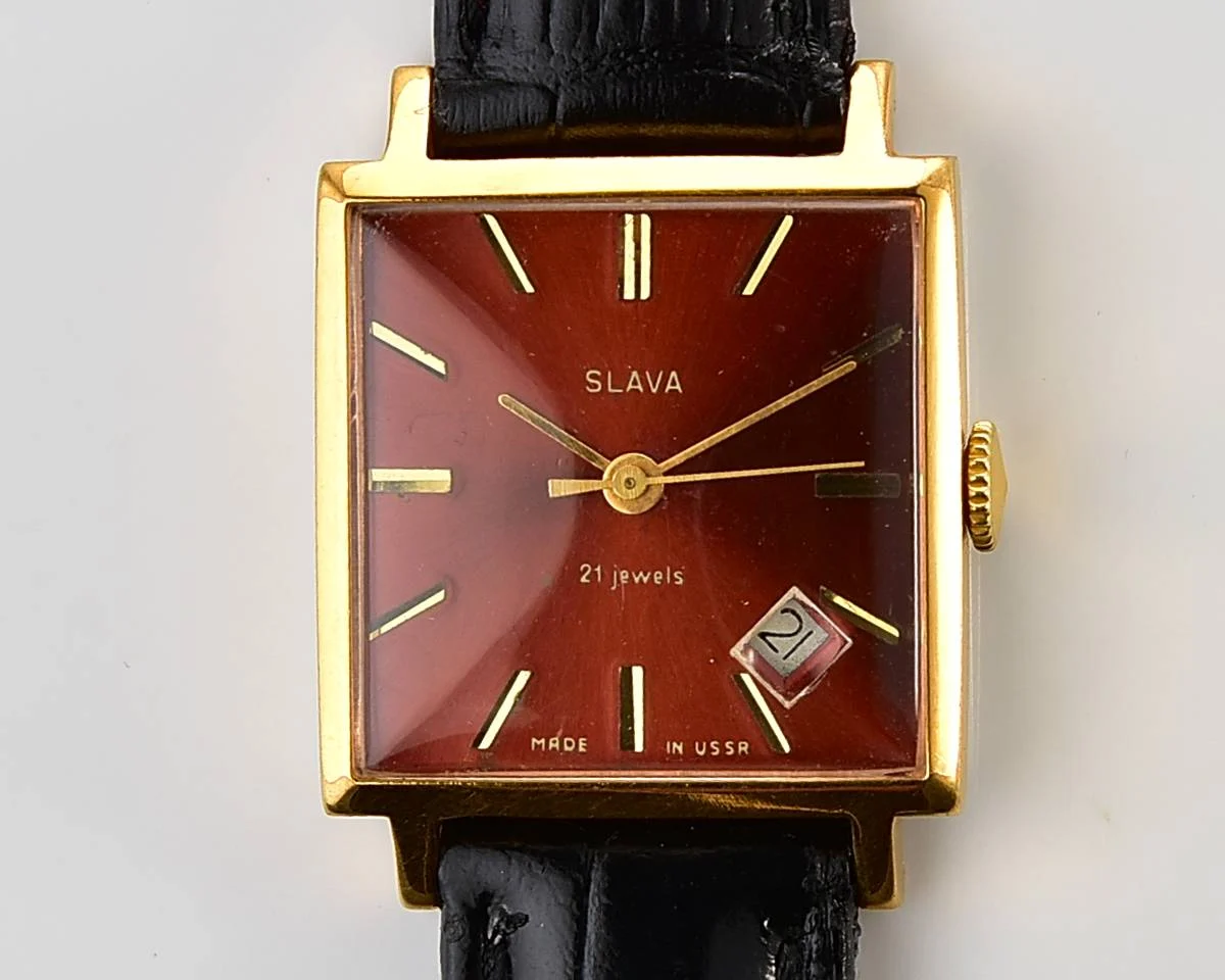 Gold-plated Slava Soviet mechanical vintage watch with original crystal and crown
