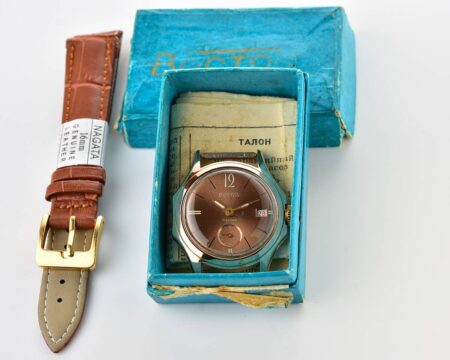 Excellent soviet 1967 anniversary Wostok (Vostok) mechanical gold-plated watch with box and passport!