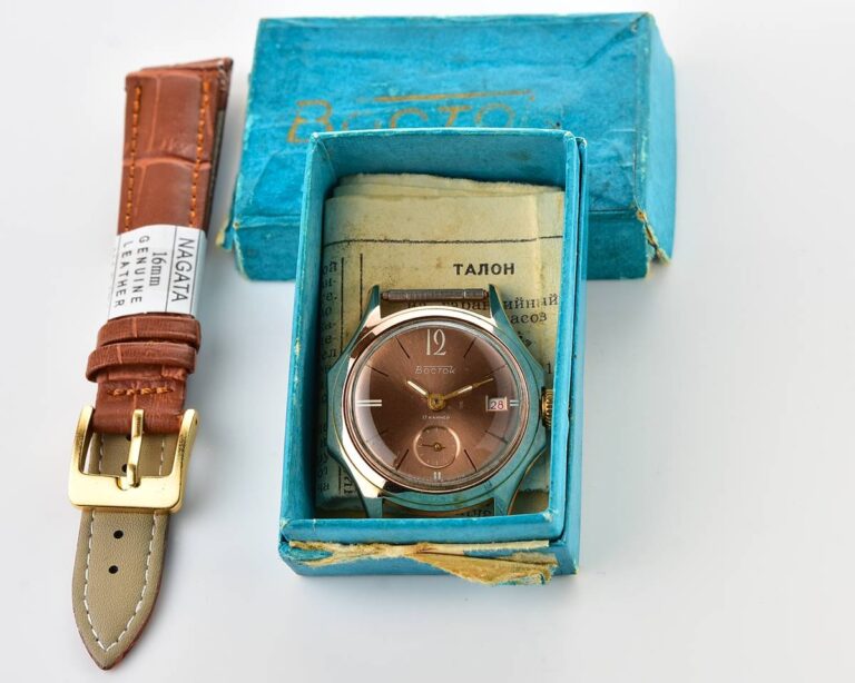 Excellent soviet 1967 anniversary Wostok (Vostok) mechanical gold-plated watch with box and passport!