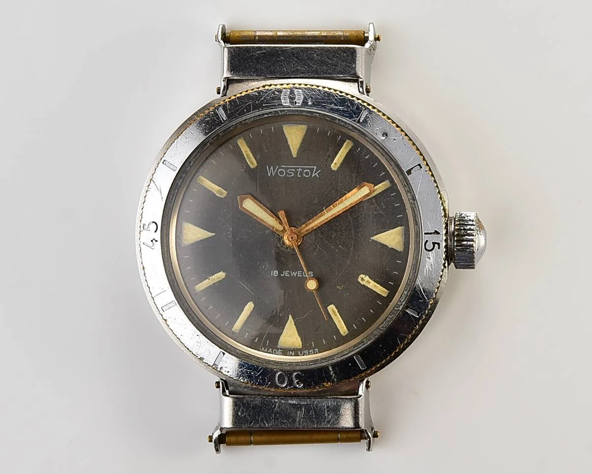 Rare Soviet Vostok Amphibia type 350 "eared" watch, stainless steel case