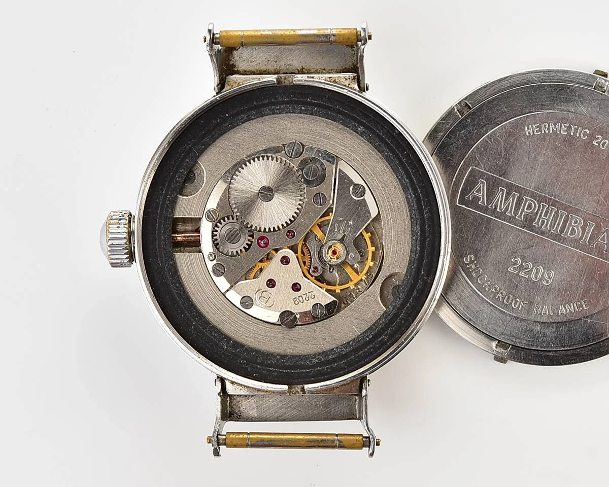 Rare Soviet Vostok Amphibia type 350 "eared" watch, stainless steel case