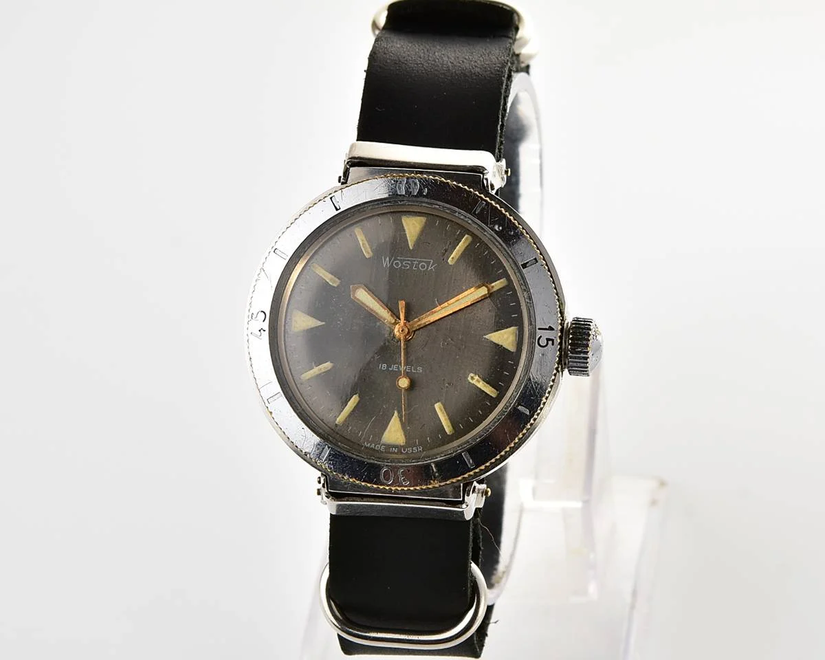 Rare Soviet Vostok Amphibia type 350 "eared" watch, stainless steel case