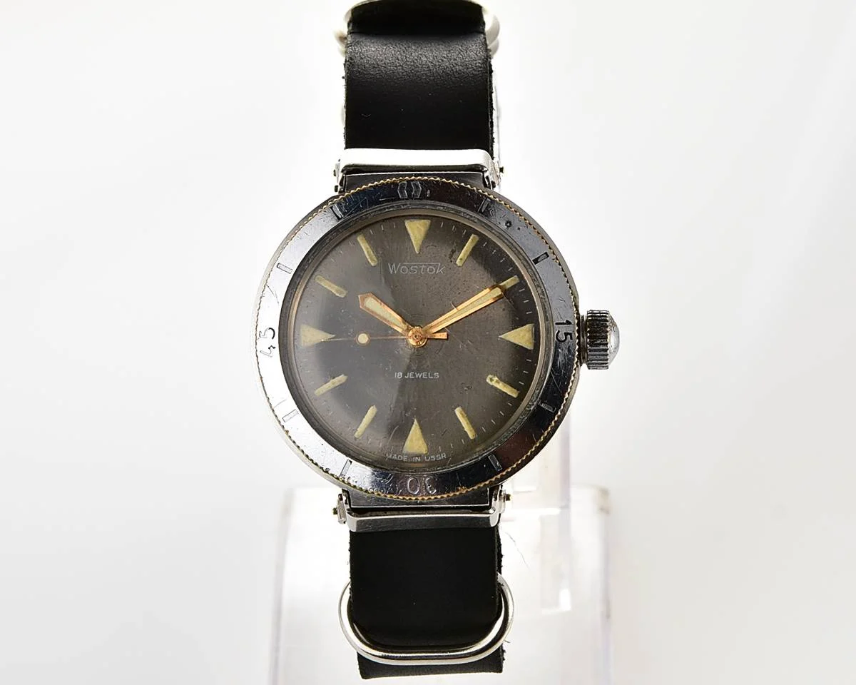 Rare Soviet Vostok Amphibia type 350 "eared" watch, stainless steel case