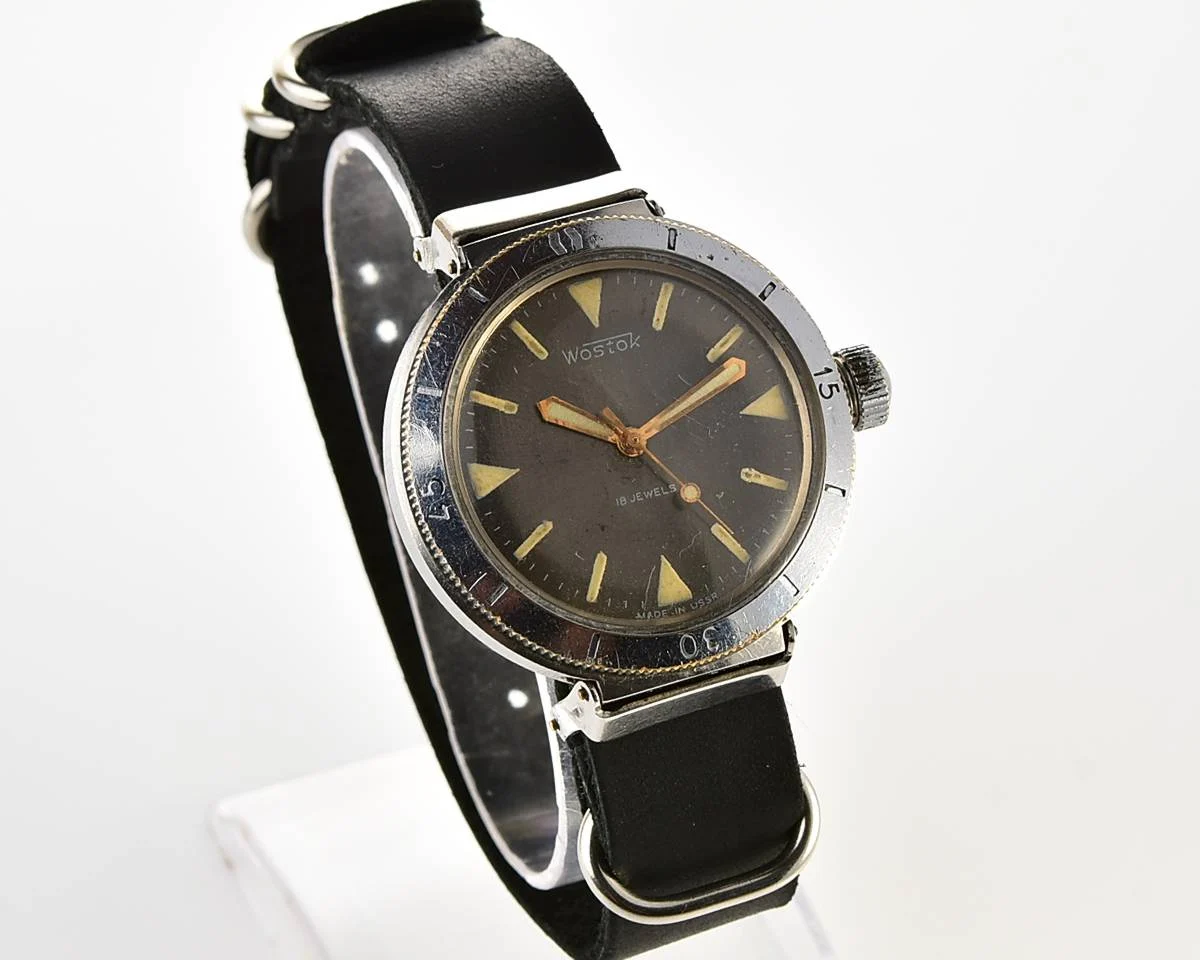 Rare Soviet Vostok Amphibia type 350 "eared" watch, stainless steel case