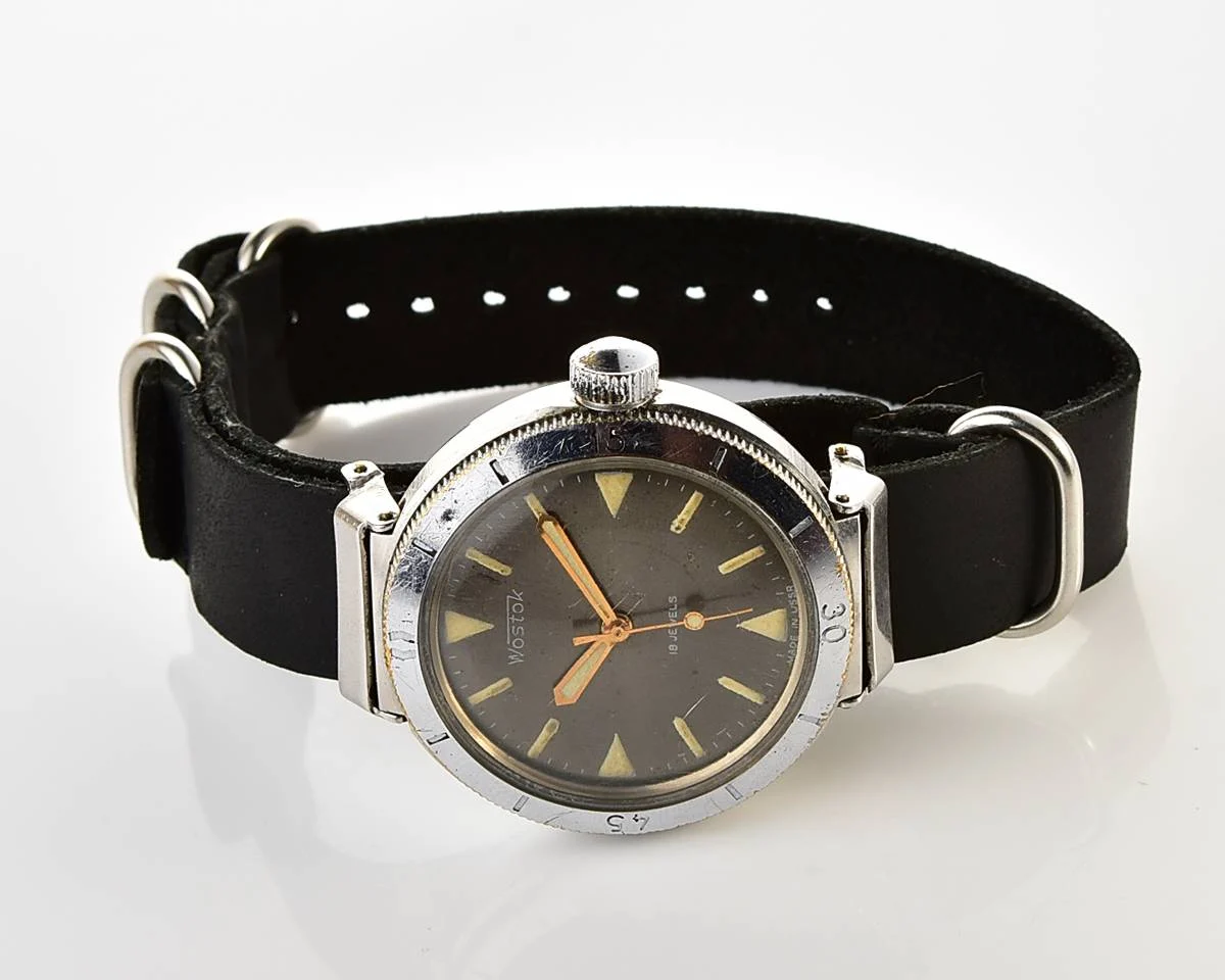 Rare Soviet Vostok Amphibia type 350 "eared" watch, stainless steel case