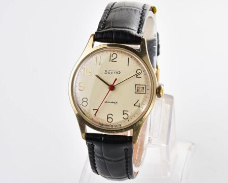 Wostok (Vostok) mechanical gold-plated wrist watch with biege dial