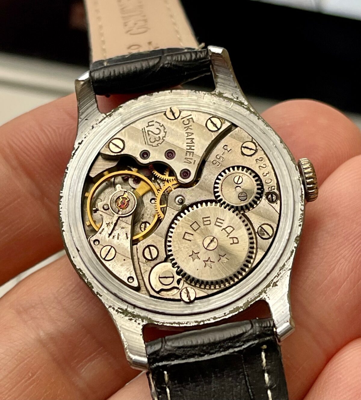 Vintage soviet mechanical POBEDA watch, 2MChZ,  3rd quarter of 1956