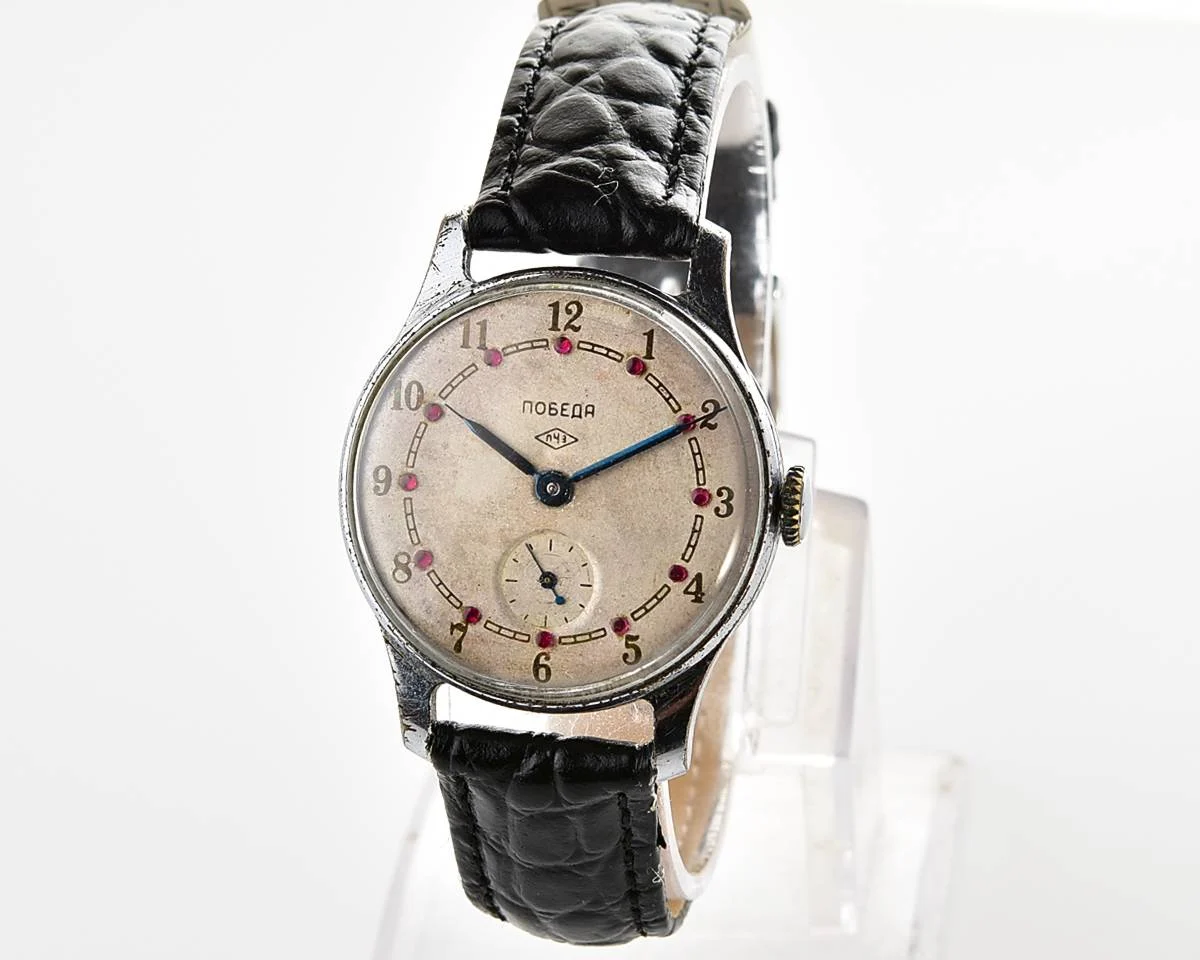 Vintage Soviet mechanical Pobeda from the 1950s, PChZ, rare dial with rubies
