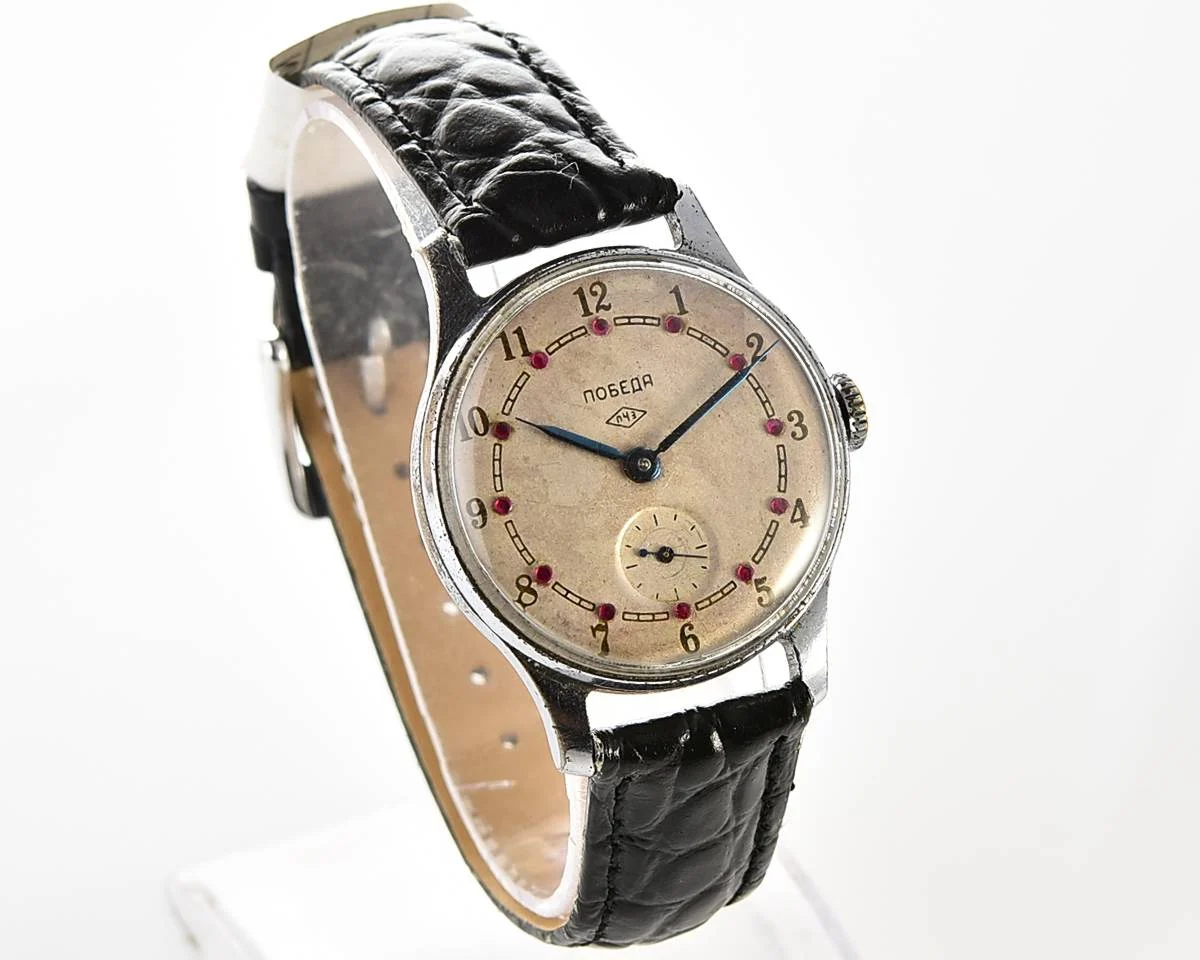 Vintage Soviet mechanical Pobeda from the 1950s, PChZ, rare dial with rubies