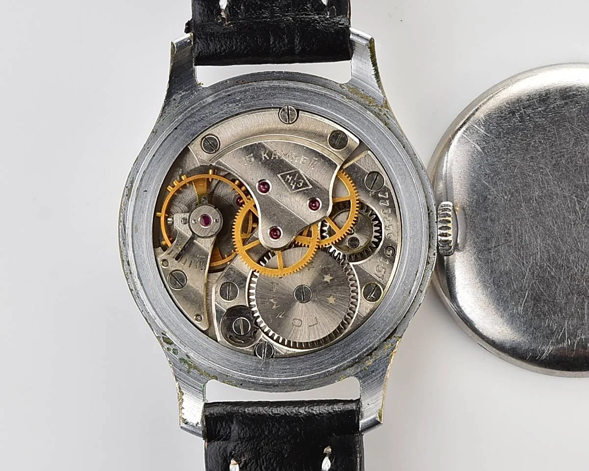 Vintage Soviet Pobeda watch with central second hand, 1MChZ, from the 1st quarter of 1957