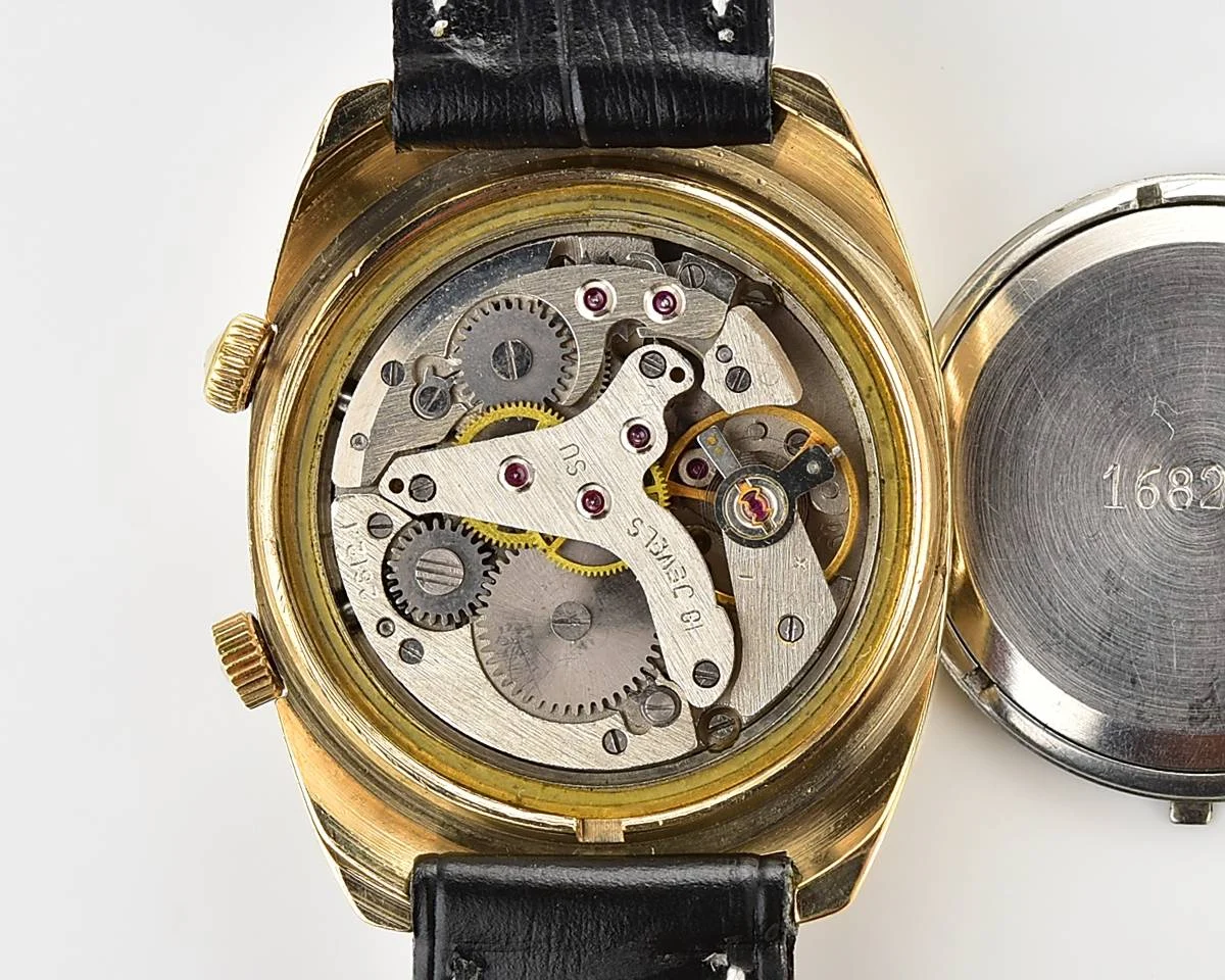 Soviet Poljot gold-plated mechanical watch with alarm clock function