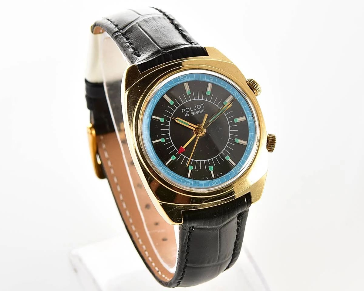 Soviet Poljot gold-plated mechanical watch with alarm clock function