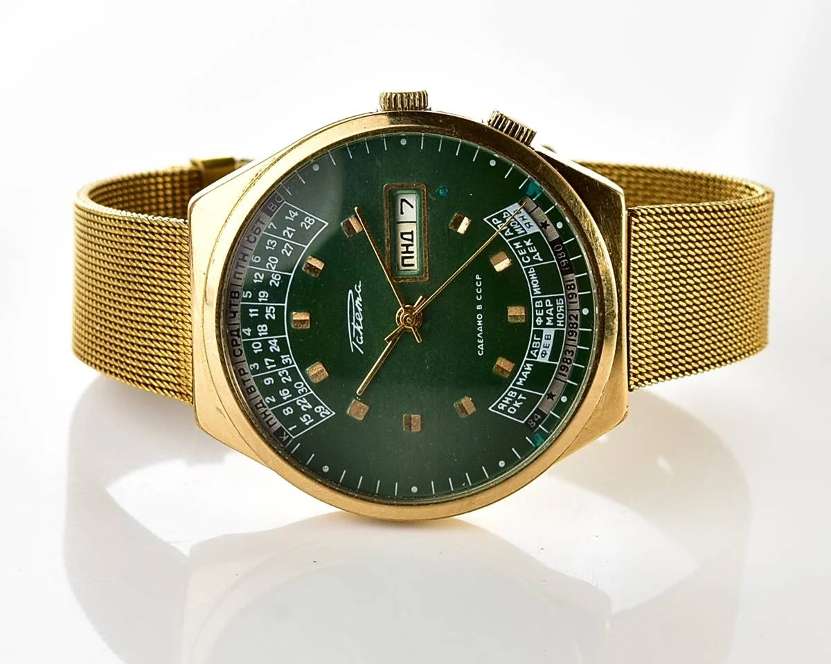 Soviet Raketa gold-plated perpetual calendar mechanical watch