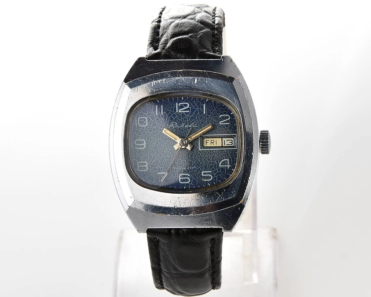 Raketa vintage mechanical wrist watch with double calendar