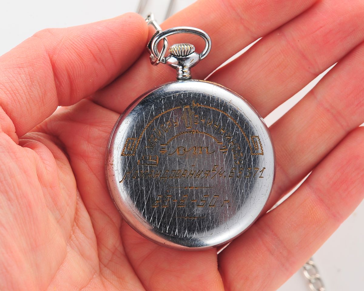 Pocket soviet ZiM - hefty mechanical watch from the 4th quarter of 1949, with engraved back!