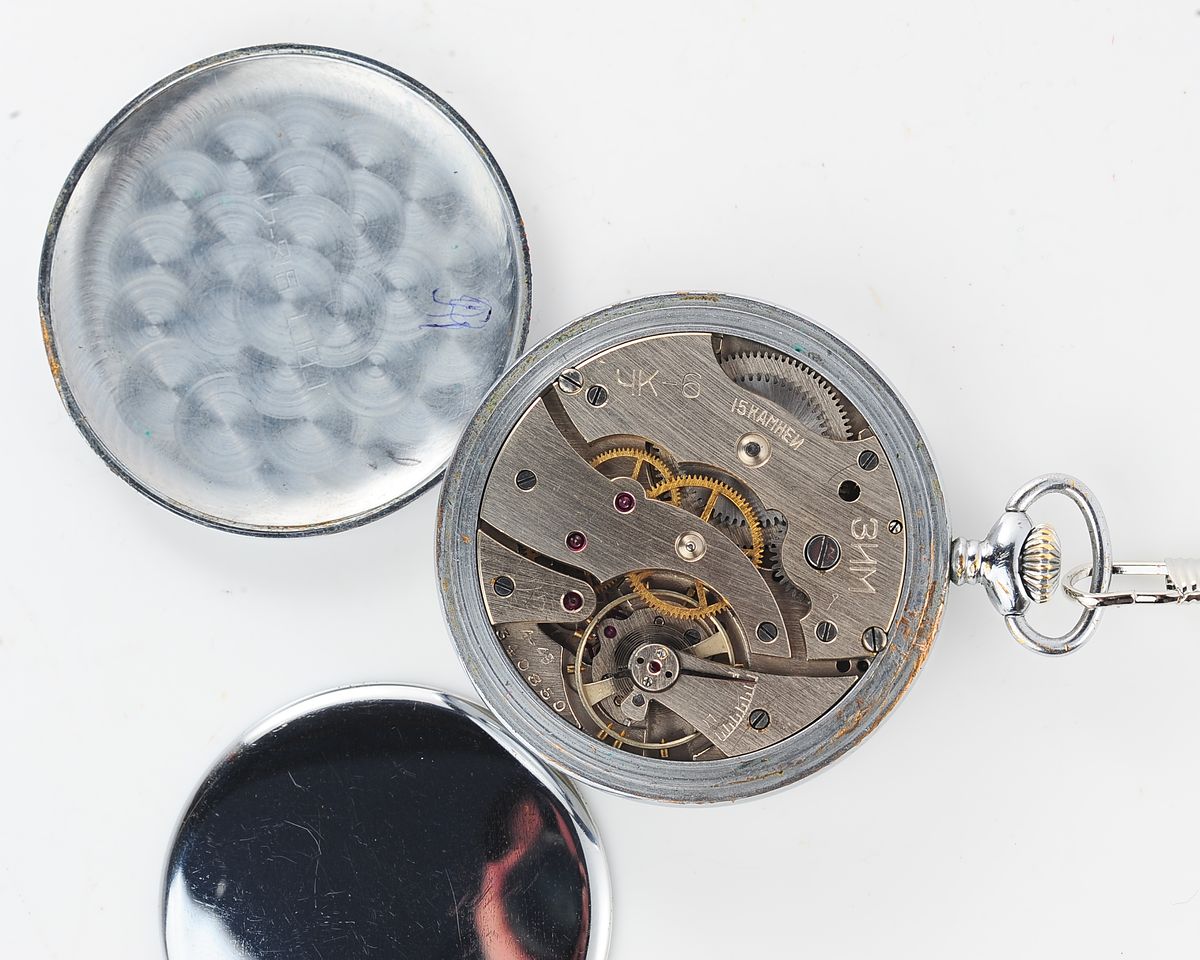 Pocket soviet ZiM - hefty mechanical watch from the 4th quarter of 1949, with engraved back!