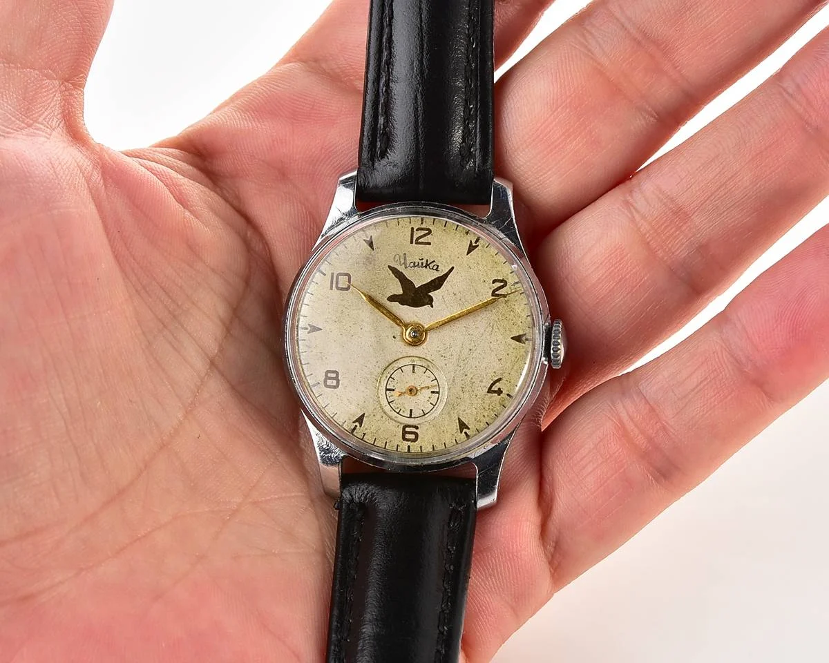 Rare version! Vintage Soviet mechanical Pobeda wrist watch with seagull on the dial, 1MChZ, 1st quarter 1954