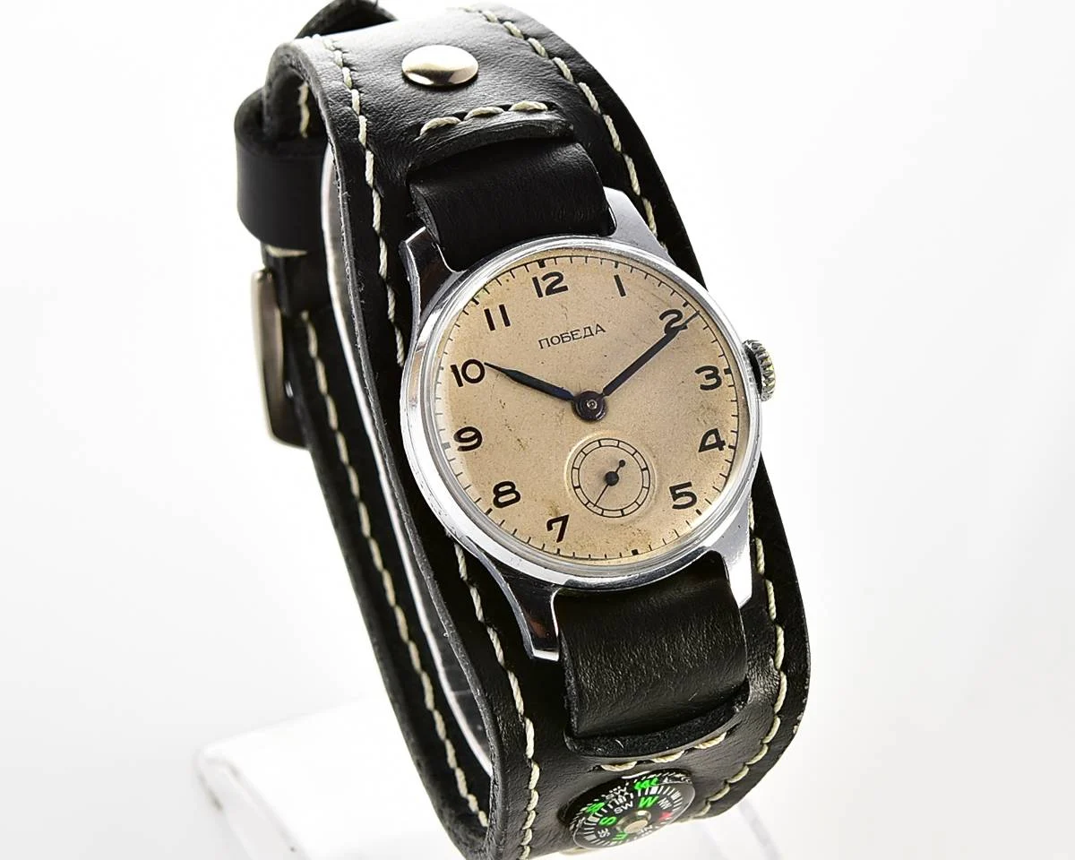 Excellent Soviet Pobeda 1MChZ from 1953 + exquisite Sturmanskie compass strap!
