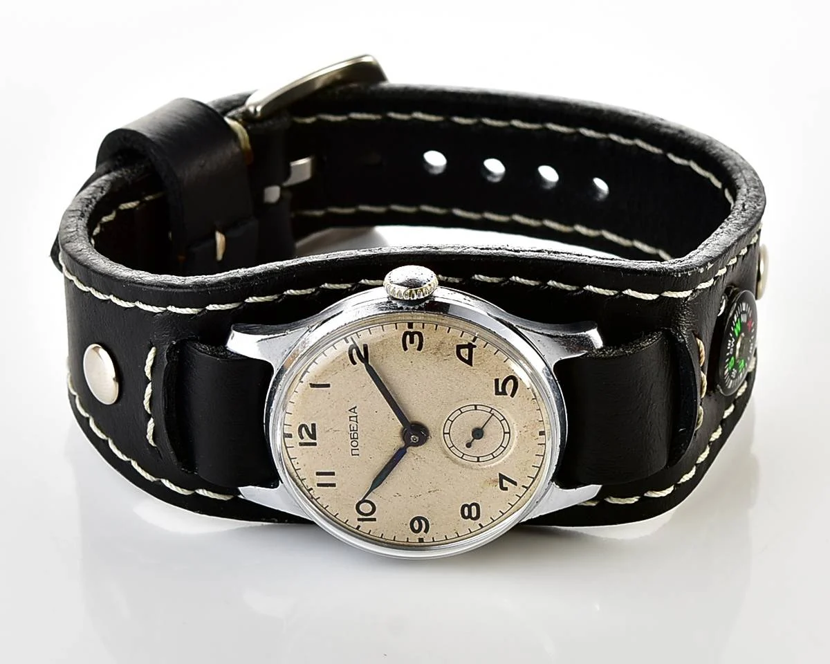 Excellent Soviet Pobeda 1MChZ from 1953 + exquisite Sturmanskie compass strap!