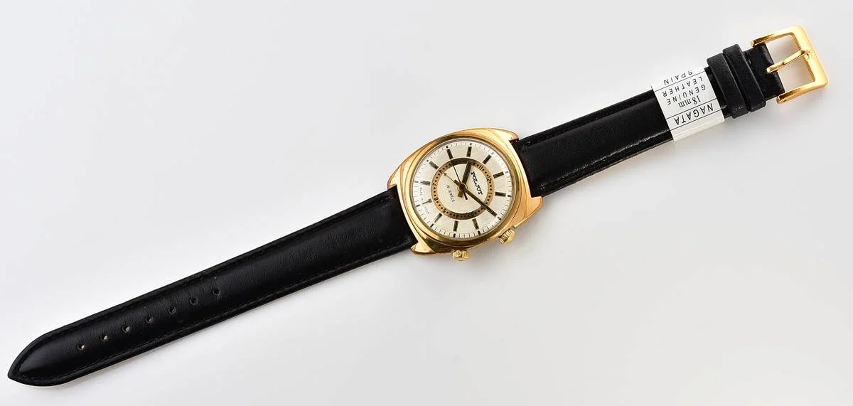Soviet Poljot gold-plated mechanical watch with alarm clock function