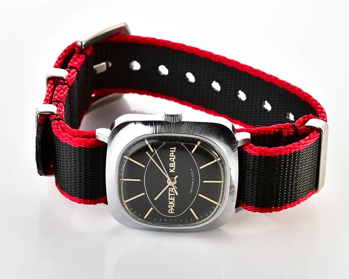 Vintage Soviet Raketa quartz watch with NATO nylon strap