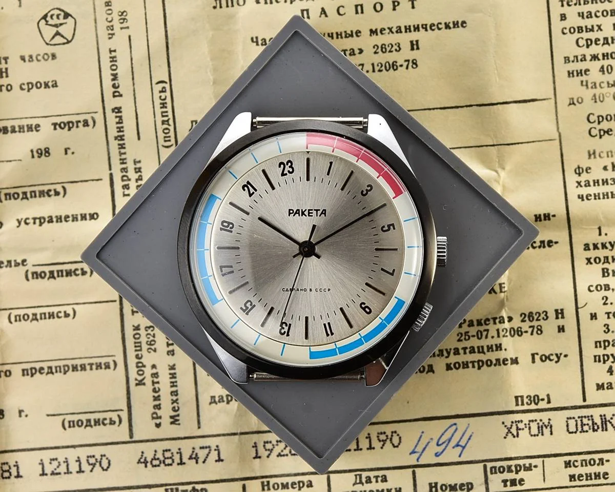 TIME CAPSULE: Soviet vintage mechanical watch Raketa with 24 hours dial, New Old Stock (NOS)!