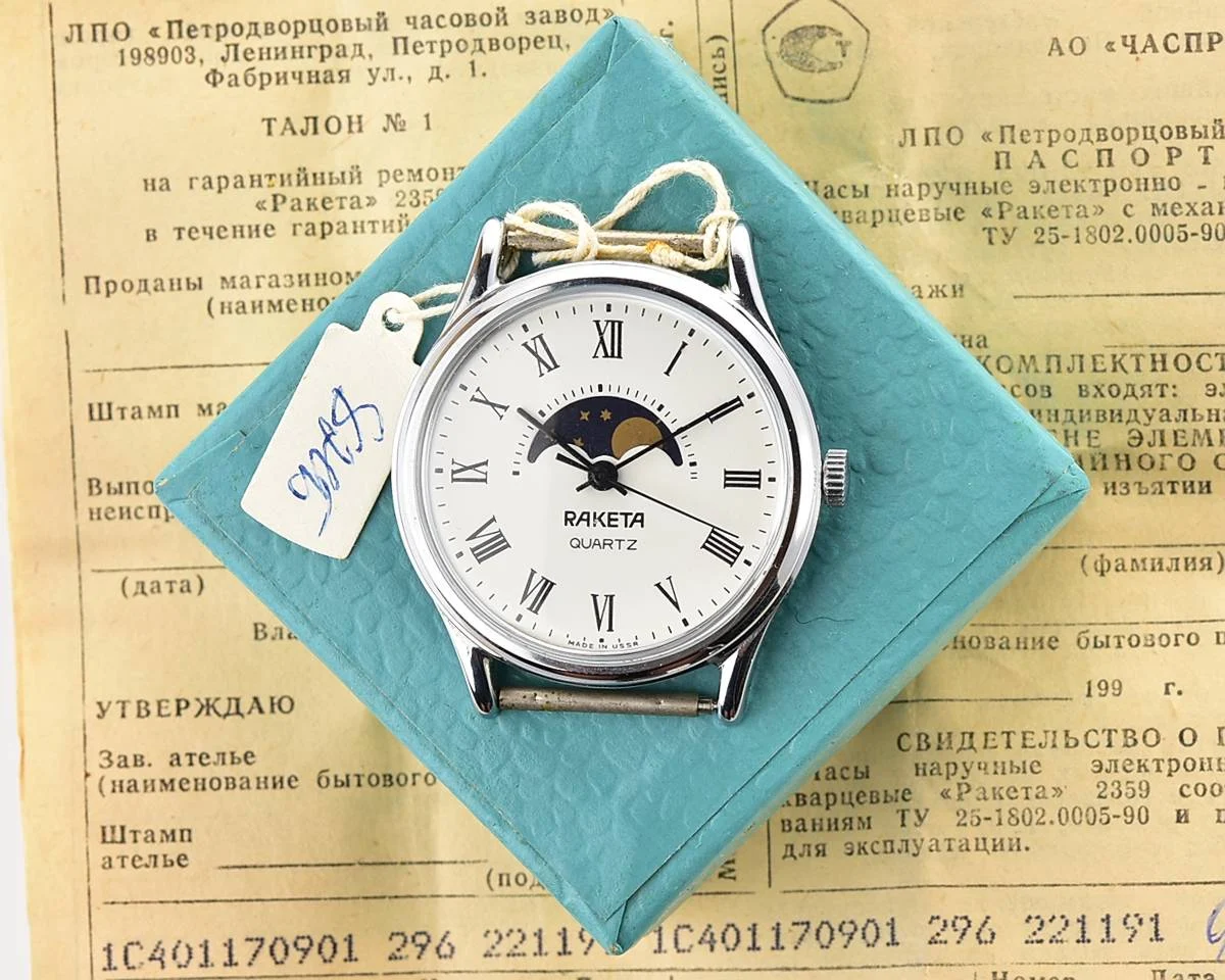 TIME CAPSULE: Vintage Soviet Raketa Moon Phases quartz watch, New Old Stock (NOS)!